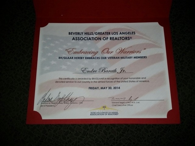 Beverly Hills Board of Realtors aka BH/GLAAR Recognition of Veteran Military Members